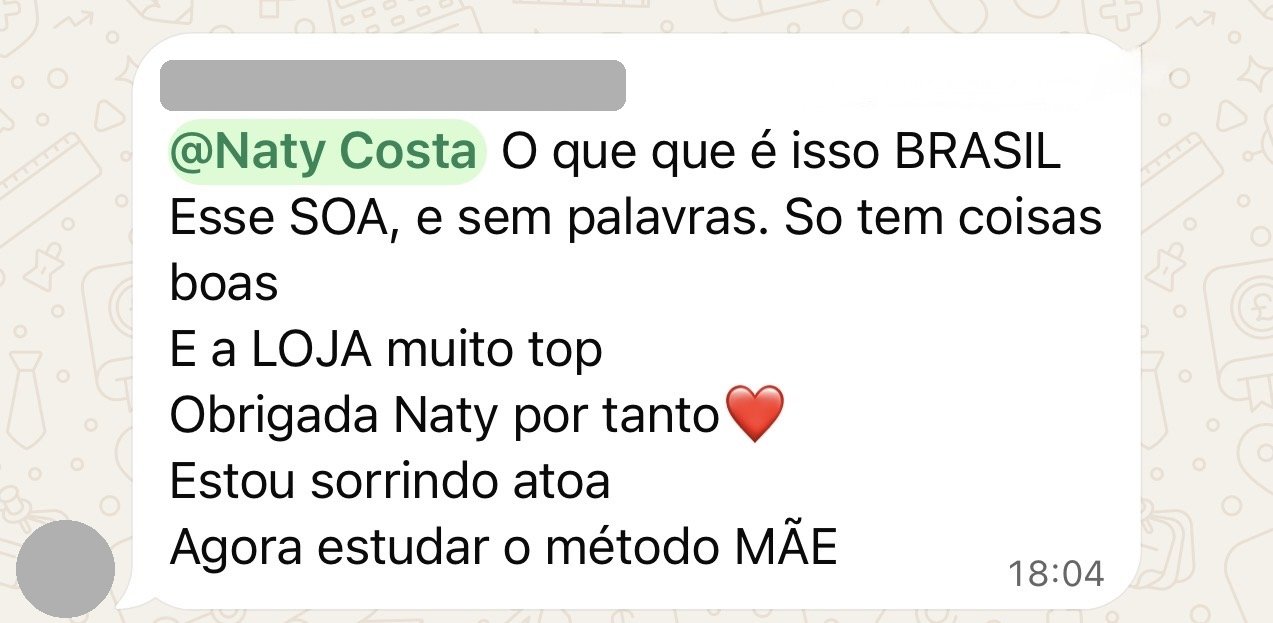 Depoimento de aluna do Método MAE (print do WhatsApp, com nome oculto)